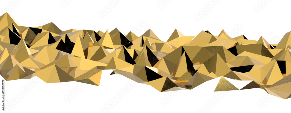 Poster abstract 3d render illustration,surface gold crystal geometric triangle and polygonal shapes templat