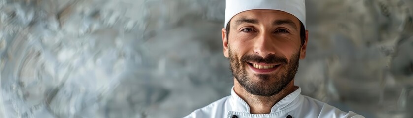Obraz premium Man with chef's hat, white background, professional attire