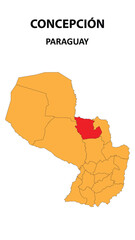 Concepción Map is highlighted on the Paraguay map with detailed state and region outlines.