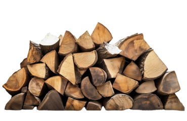 Neatly arranged firewood pile on transparent background