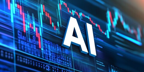 A blue background with an AI chip and stock chart, text "AI" in white font.