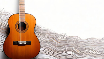 Obraz premium Guitar with waves in the background, Music, Poster for guitar concert, Classical music