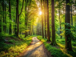 Fototapeta premium Serene Forest Trail Walk: A Peaceful Journey Through Nature's Beauty
