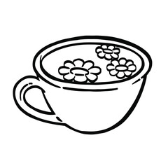 Cup of tea with chamomile line