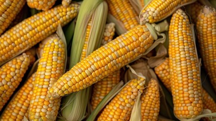 Heap of corn cobs, top view texture