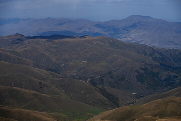 Mountains landscape from above with Vanadzor city and surroundings, Armenia.