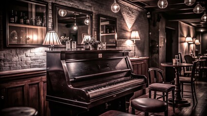 Serene Jazz Cafe Interior in Black and White - Tranquil Atmosphere for Relaxation and Music Lovers