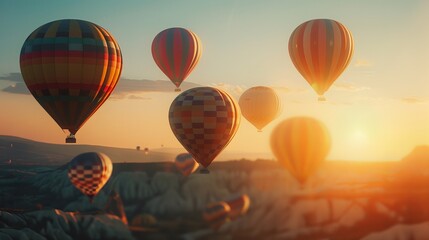 Obraz premium Colorful Hot Air Balloons Floating at Sunrise