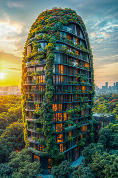 Immeuble d'habitation futuriste &eacute;cologique et v&eacute;g&eacute;talis&eacute;