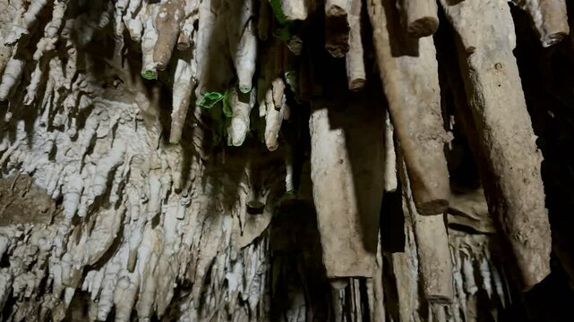 Stalagmites and stalactites create a breathtaking natural sculpture in Gong Cave, Pacitan, Indonesia