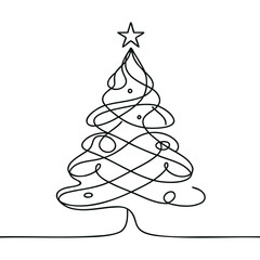 Christmas tree star one line continuous illustration