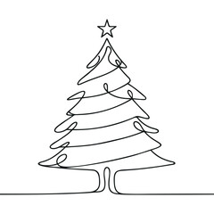 Christmas tree star one line continuous illustration