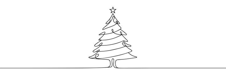 Christmas tree star one line continuous illustration