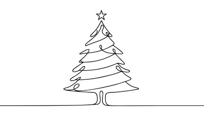 Christmas tree star one line continuous illustration
