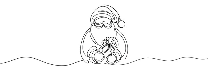 Fototapeta premium Santa Claus continuous one line drawing. Christmas winter new year concept.