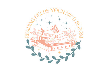 Reading helps your mind bloom, Book lover SVG T Shirt Design