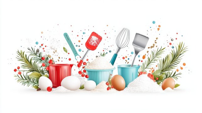 baking tools and ingredients watercolor style clip art preview