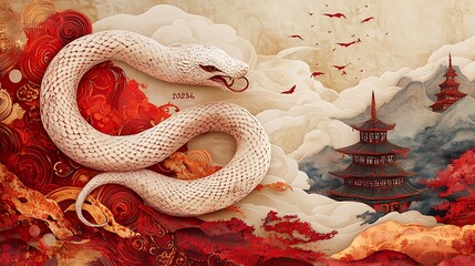 Fototapeta premium A detailed paper-cut snake wrapping around 