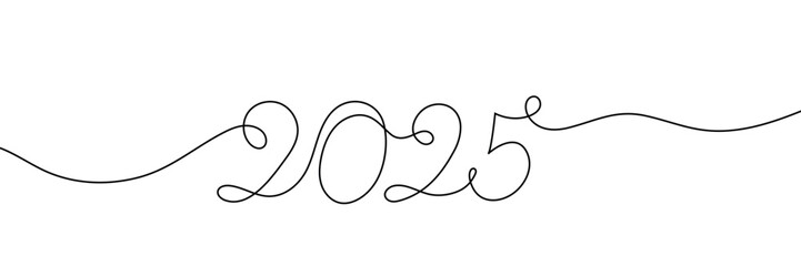 2025 one continuous line drawing of New Year symbol. editable stroke. Simple vector illustration isolated on transparent background.
