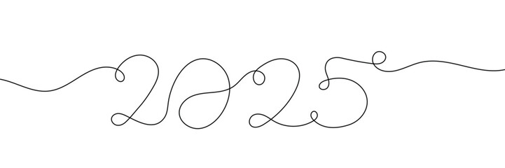 2025 one continuous line drawing of New Year symbol. editable stroke. Simple vector illustration isolated on transparent background.