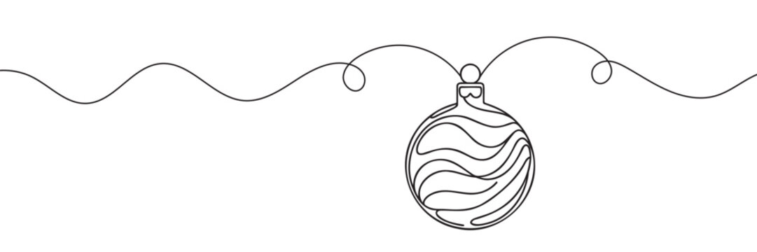 Continuous one line drawing of Christmas ball. Christmas ball isolated on white background. Vector illustration.