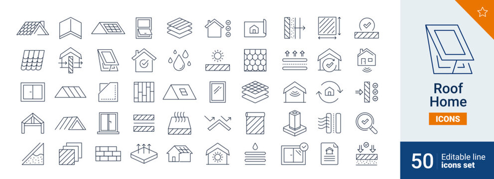 Roof icons Pixel perfect. window, construction, protection, ...	
