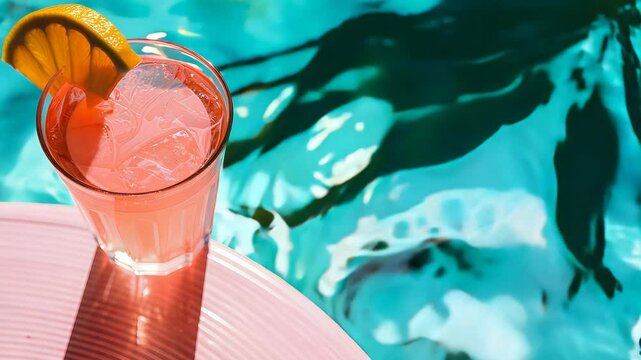 refreshing summer cocktail with poolside vibes, cool drink and shimmering water backdrop