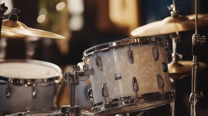 Naklejka premium bright red drum set with colorful cymbals