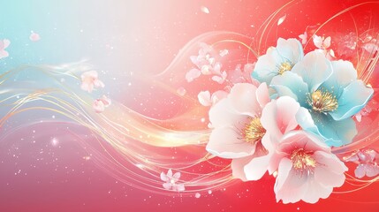 Elegant Chinese New Year luxury background featuring peony flowers in gold line art on a rich ruby-red backdrop. Perfect for cards or wallpapers.