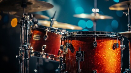 Obraz premium bright red drum set with colorful cymbals