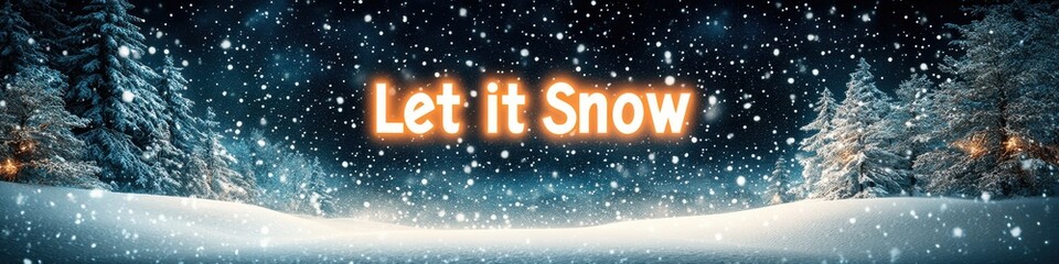 Serene Winter Wonderland: Embrace the Magic of Falling Snow in a Picturesque Forest Setting with "Let It Snow" Message