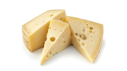 Emmental cheese triangle, Swiss cheese isolated on white background. Neural network ai generated art