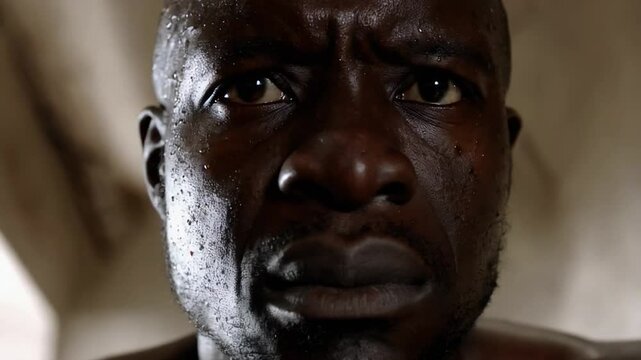 African man with angry look. Injustice, rebellion, strong emotions.