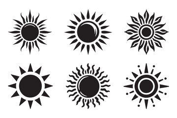 Collection of Sun Icons in Minimalist Silhouette Style