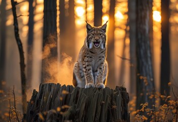Obraz premium Lynx – the mysterious predator of our forests Description: Lynx is a mysterious predator of Europe, known for its ear tufts. As a solitary hunter, it preys on deer and hares. 
