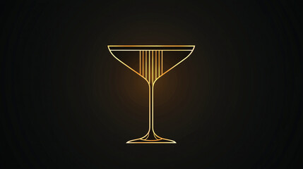 A cocktail glass icon with clean lines and elegant gold details, symbolizing a bar or restaurant app, art deco