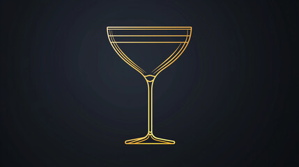 A cocktail glass icon with clean lines and elegant gold details, symbolizing a bar or restaurant app, art deco