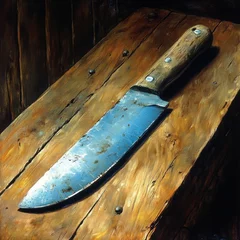 Crafting culinary magic with a rustic knife resting on a weathered wooden board
