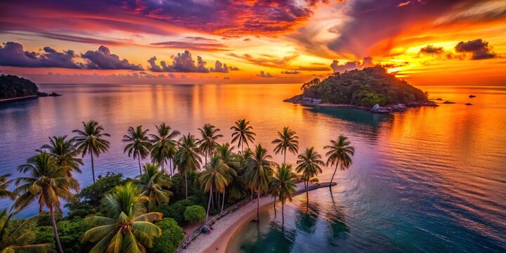 Silhouette of Pulau Tioman Island at Sunset - Tranquil Tropical Paradise