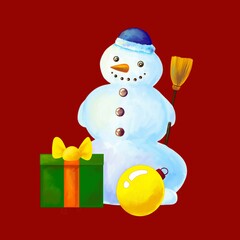 Christmas snowman with gift, new year