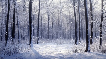 A picture of a snowy forest, created using computer graphics.