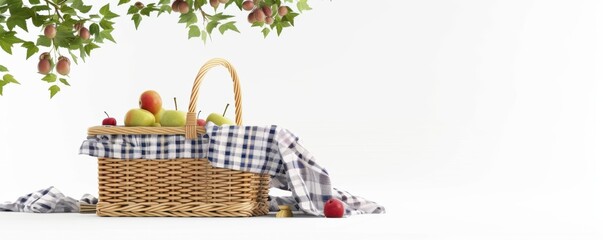 Picnic basket on white background, 4K hyperrealistic photo