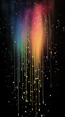 Rainbow gradient rain pattern on black background.