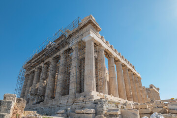 greece capital athens and acropolis ancient artifacts touristic points of interest daytime and sunset light