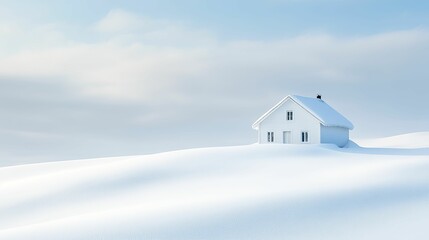 A home engulfed in snow after a fierce blizzard, stark and lonely winter landscape, gentle diffused light illuminating the chilly atmosphere.