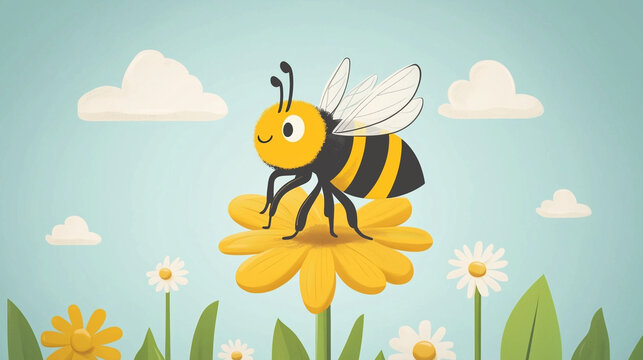 A bee with a flower, symbolizing pollination and biodiversity, icons on eco-friendly themes