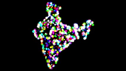 Beautiful illustration of Indian map with colorful bokeh lights on plain black background