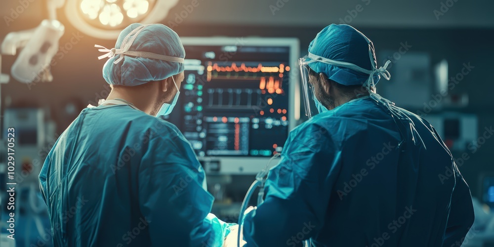 Wall mural doctor administering anesthesia before surgery, carefully monitoring the patient’s vitals.