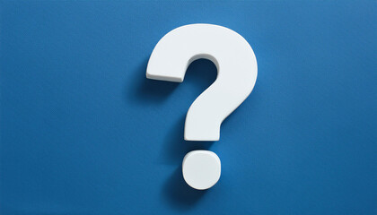 Question mark on blue background. 3D rendering. FAQ and QA. Problem solution.