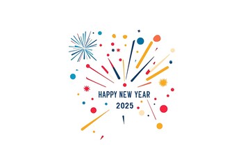 Happy new year 2025 greeting card with fireworks display